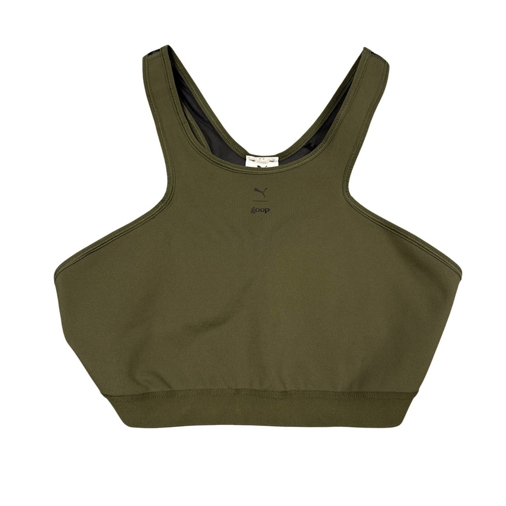 Puma x Goop Sports Bra Womens M Olive Green Racerback Mesh Activewear Athleisure - Picture 3 of 6